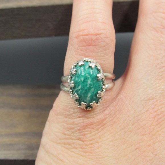 Size 7 Sterling Silver Amazonite Stone Band Ring - Picture 4 of 8